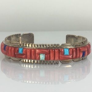 Coral Sterling Silver Open Cuff Bangle